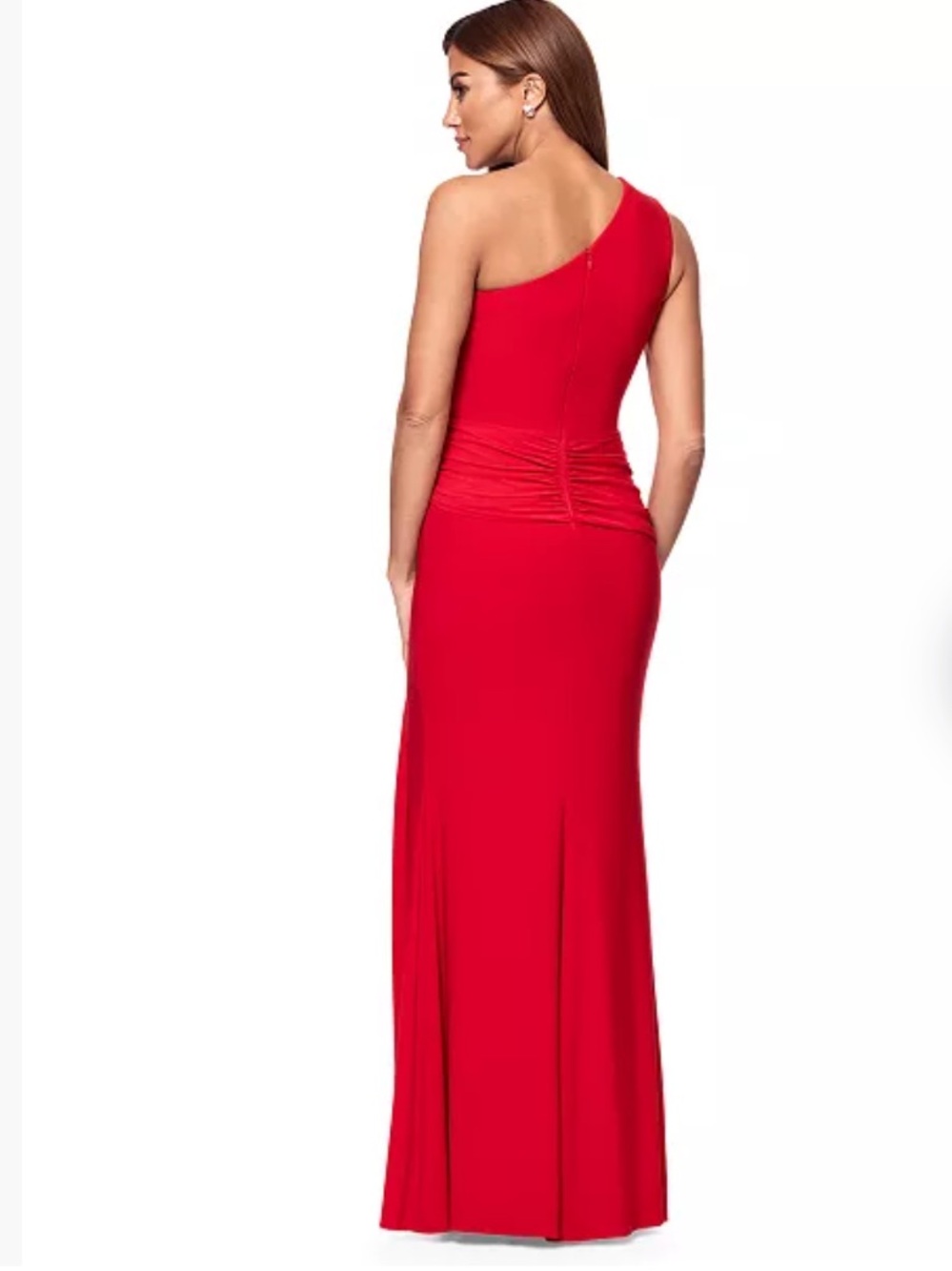 Xscape Twist Front One Shoulder Gown Red Size 14 NWT Formal Evening Dress - Picture 4 of 11